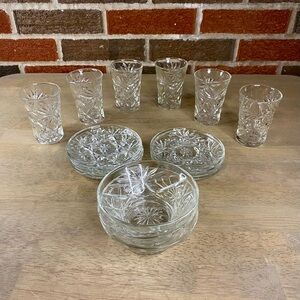 Vtg‎ Early American Prescut Star of David 4 1/2” Juice Glass, Saucers, & Bowls